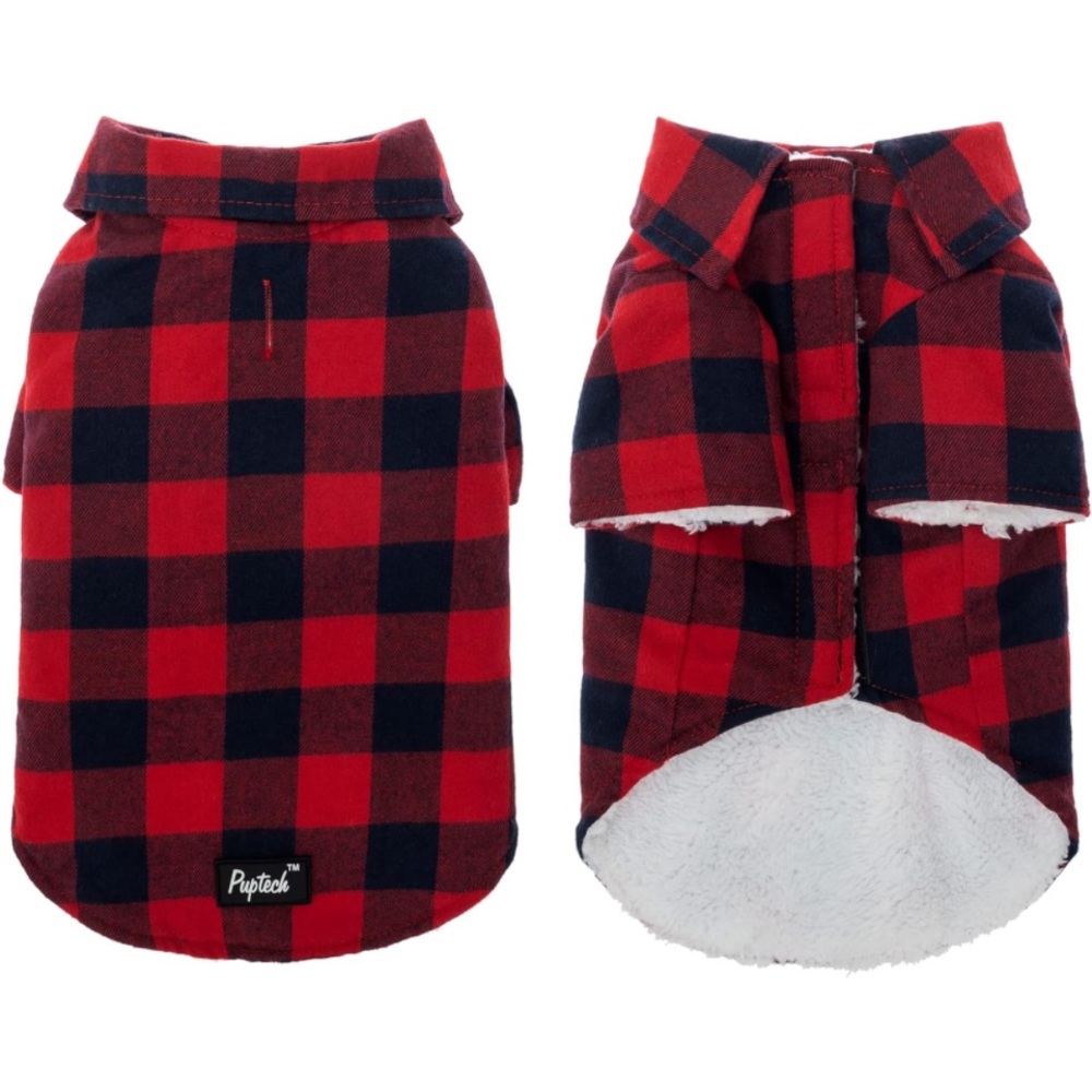 PUPTECK Dog Winter Clothes Fleece Shirt - Classic Plaid  Dog Vest Jacket EUC